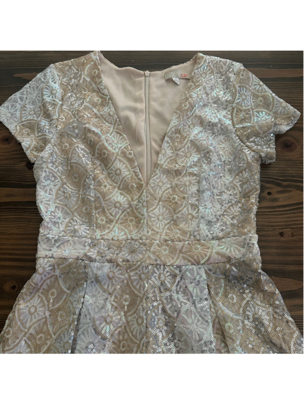 Women's GB Beige Silver Sequin Romper XS Sparkly Party Outfit New Year’s - Picture 3 of 10